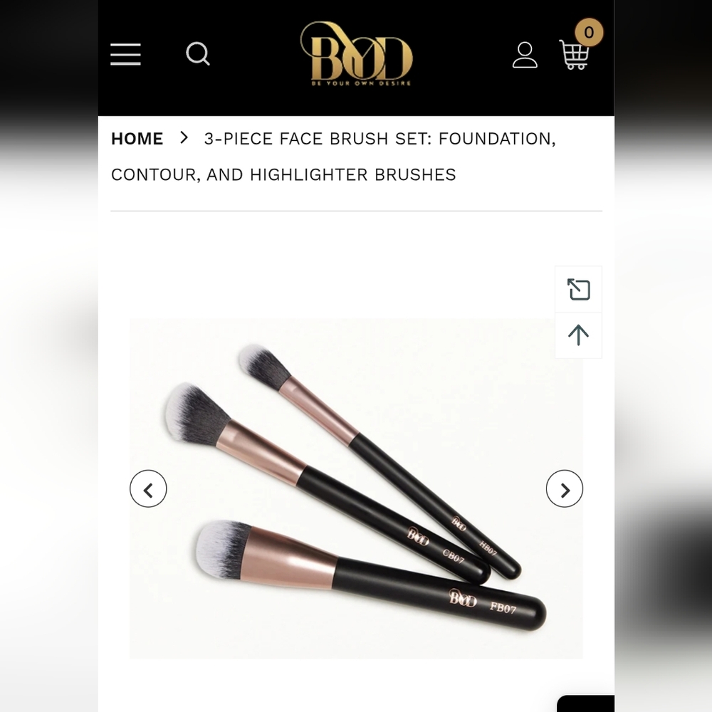 BYOD Makeup Contour Brush Set - Black and Silver 3 Piece New